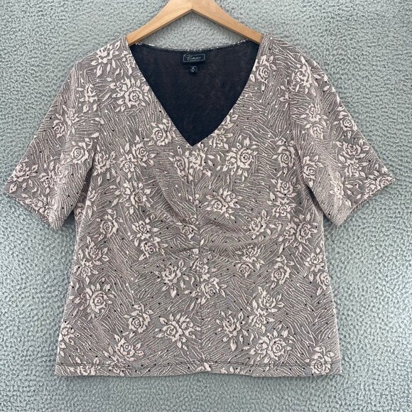 Dressbarn Top Womens 2X Plus Mauve Metallic Sequin Jacquard V Neck Short Sleeves - Picture 1 of 10